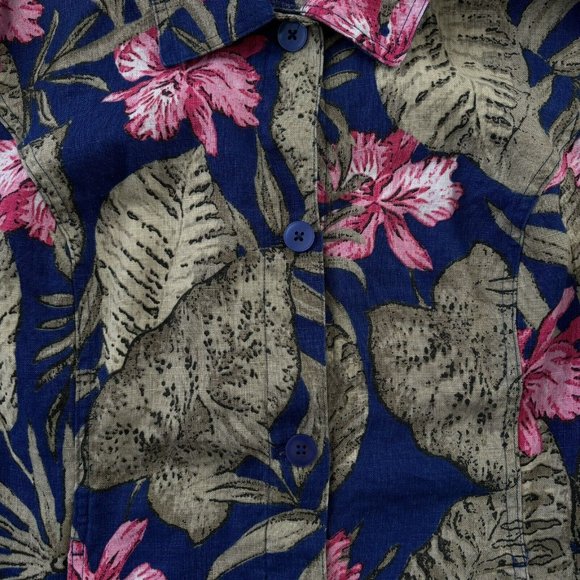 Chicos 100% Linen Lightweight Jacket (Size L) Tropical Print Button 3/4 Sleeve - Picture 5 of 8